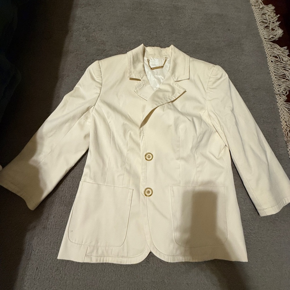 Trina Turk Ivory Blazer Size 4 Tailored Button Front Designer Jacket